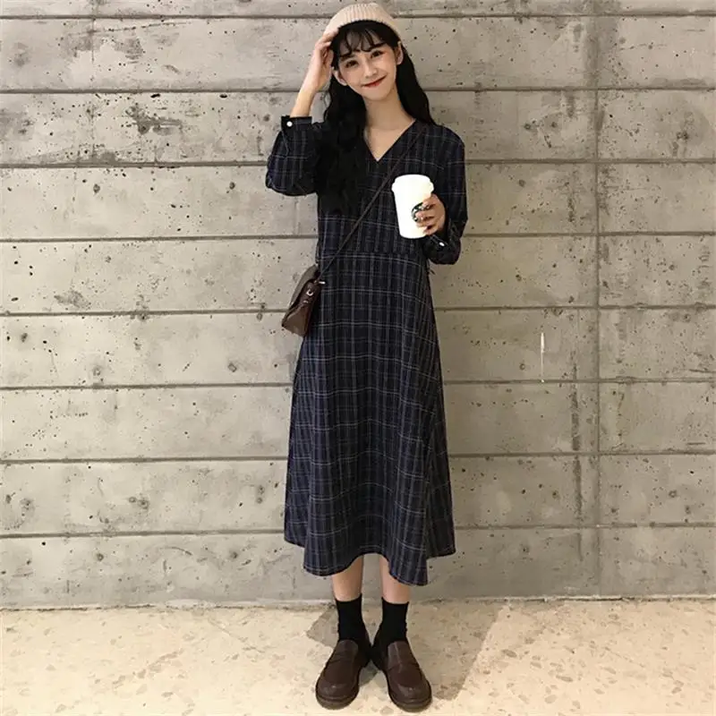 Women's Loose Dresses Punk Japanese Harajuku Ulzzang Casual Vintage Plaid Dress Female Korean Kawaii Cute Clothing For Women Women's Loose Dresses Punk Japanese Harajuku Ulzzang Casual Vintage Plaid Dress Female Korean Kawaii Cute Clothing For Women