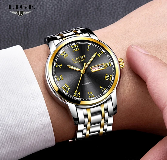 LIGE Men's Watches Steel Casual Quartz Watch Top Brand Luxury Men