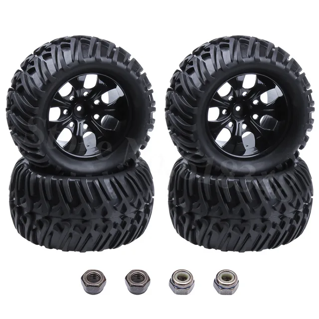 Special Price 4Pieces RC Tires for Truck & Plastic Wheel Rim Hex:12mm Fit 1:10th Scale Traxxas Tamiya HPI Kyosho Himoto Redcat HSP Monster