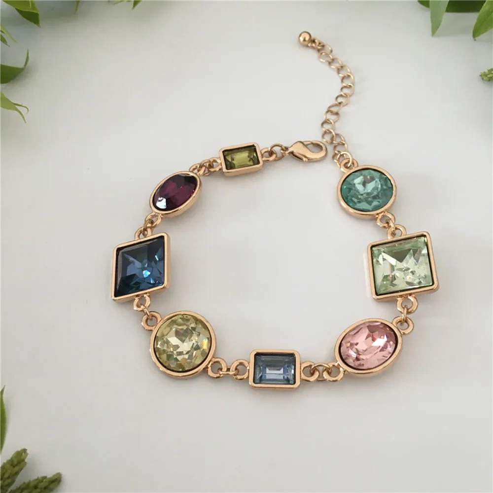 

PRETTY GOLD COLOR PLATING COLORFUL STONE STATEMENT BRACELET FOR WOMEN GIRL