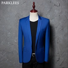 Мужские блейзеры Королевского синего цвета, повседневные приталенные деловые рабочие пальто на одной пуговице, модная уличная одежда, Social Terno Masculina