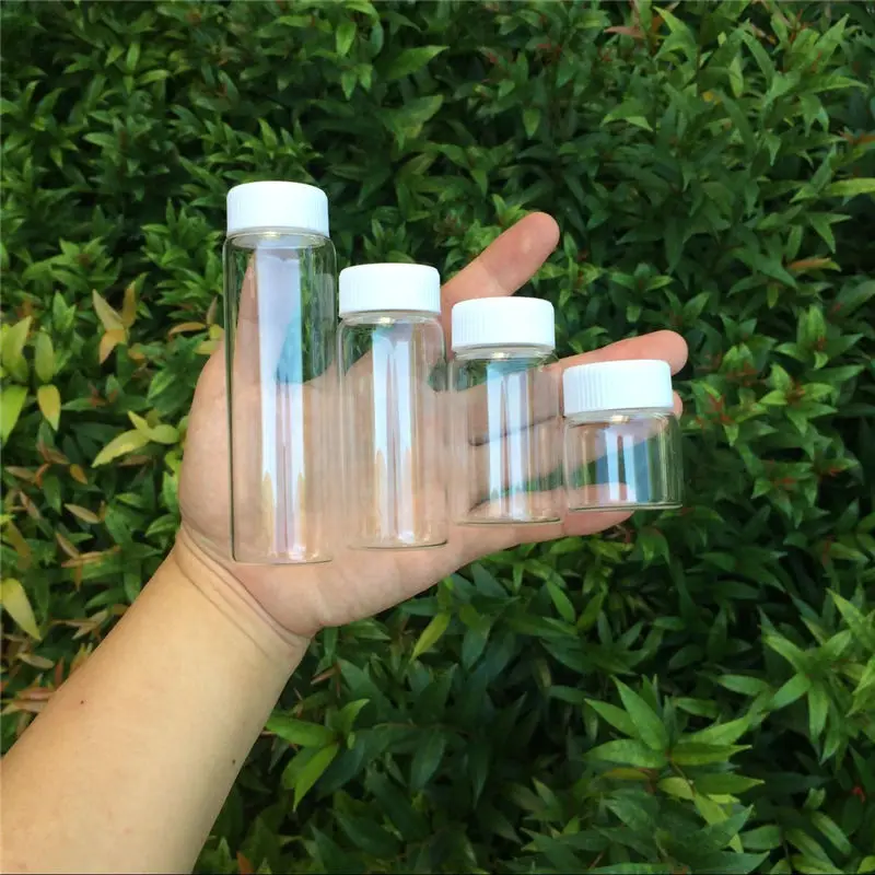 20ml 50ml 65ml 90ml Glass Bottles Plastic Cap White Screw Transparent 