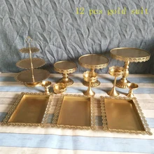 Set de 12 unidades de oro soporte de la torta de la magdalena de la boda set de cristal cúpula de cristal barra de chocolate decoración de la torta herramientas para hornear conjunto