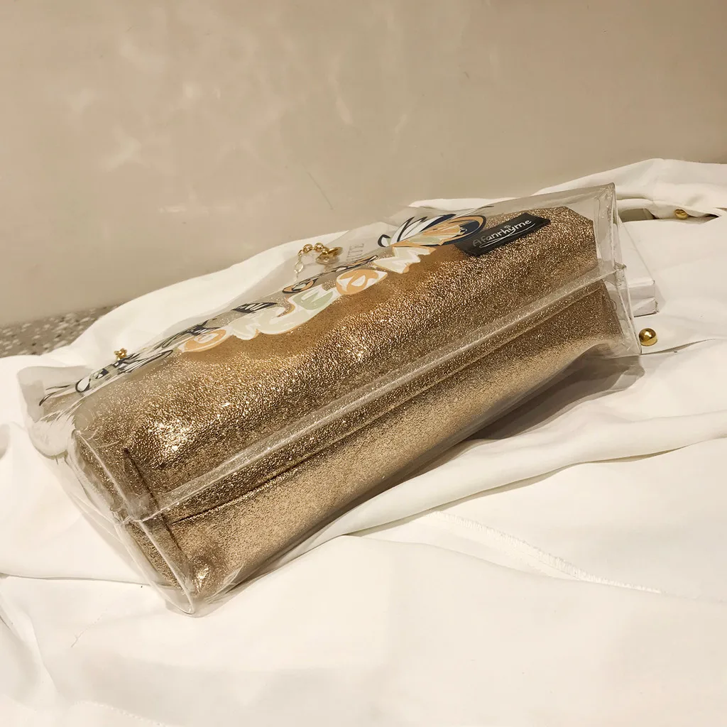 Модная женская сумка через плечо с блестками, с рисунком из мультфильма, водонепроницаемые пляжные сумки с цепочкой, sac, Прозрачная женская сумка, женская сумка,# PY25