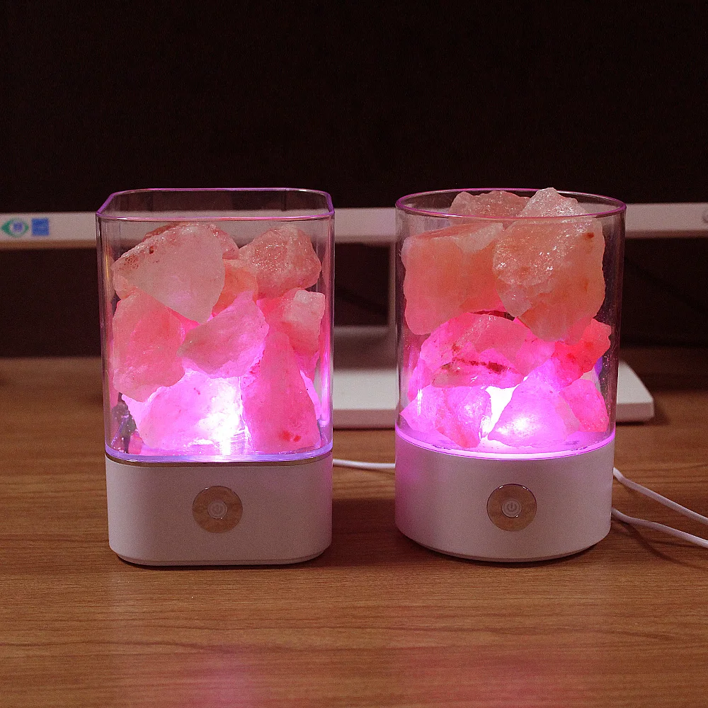 USB 3D с украшением в виде кристаллов каменной соли Красочный светодиодный ночной Светильник натуральный анион солевая лампа Воздухоочистители дома Спальня окружающей среды светильник Инж