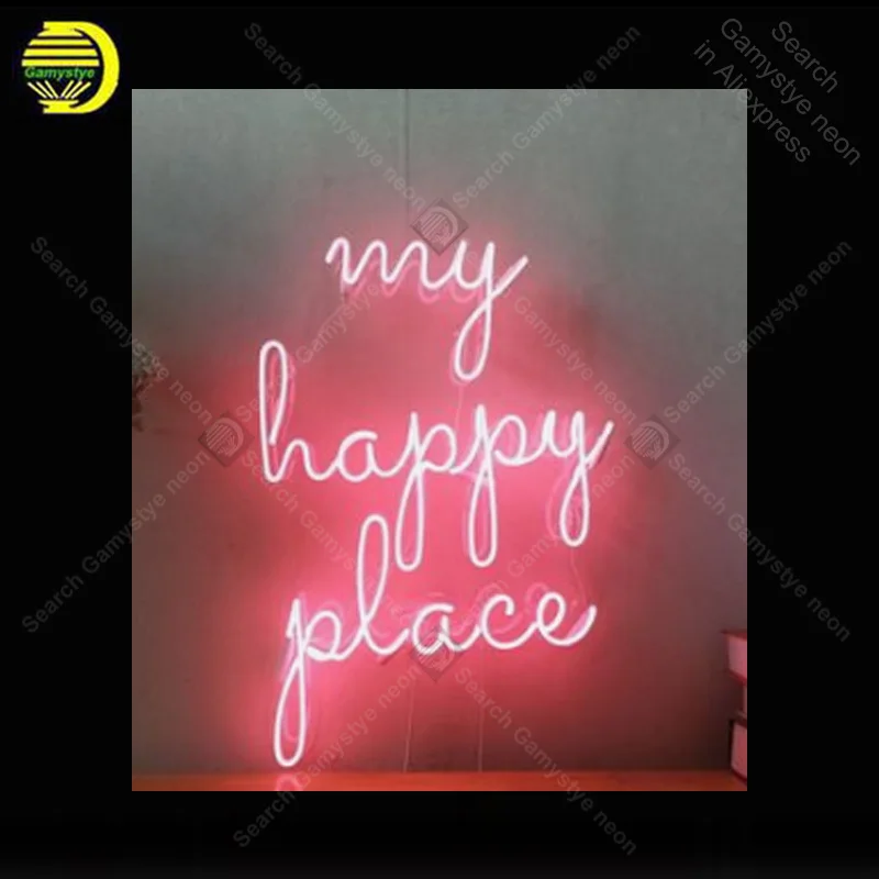 

Neon Sign My Happy Place Glass Tube Neon Bulbs Sign Art Bar Bedroom Display Accesaries neon light Decor Room restaurant wall