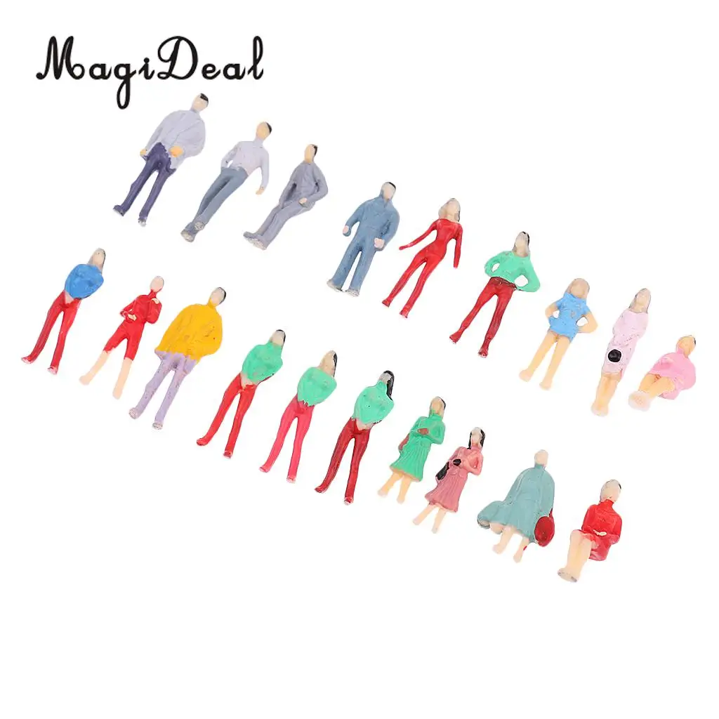 MagiDeal 20Pcs Layout Model People Passenger Figure Train HO Painted 1/75 for Street Park Train Scene Building Landscape Toys