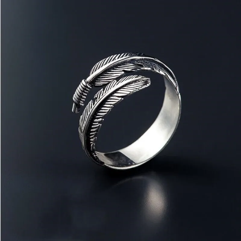 

Lateefah Retro High-quality Sterling Silver Jewelry Thai Silver Female Personality Feathers Arrow Open Ring