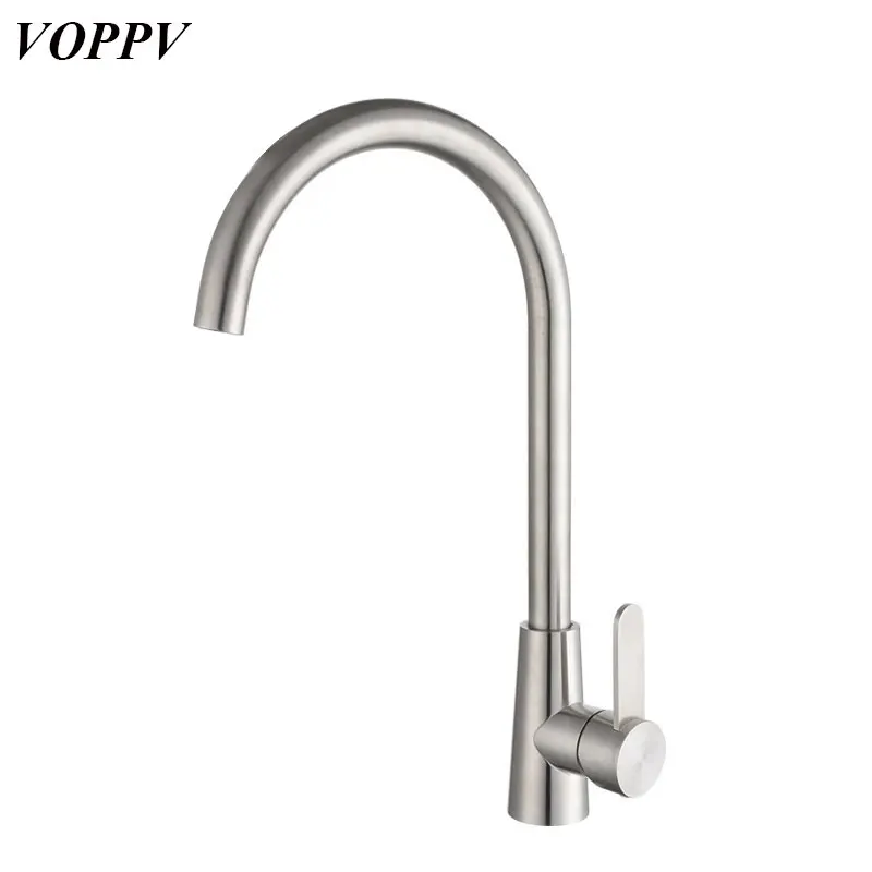 

VOPPV Kitchen Facuet Sink Mixer Tap Waterfall Stainless Steel Single Hole Deck Mounted House Kitchen Faucets Mixer Tap
