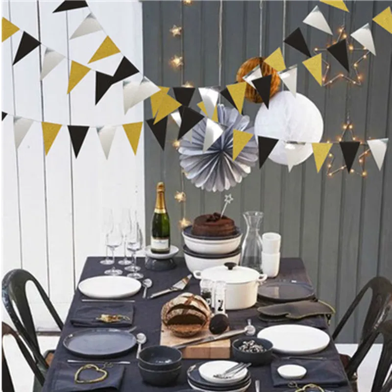 Graduation season glitter gold black silver pentagram pendulum round paper flag graduation party decoration supplies