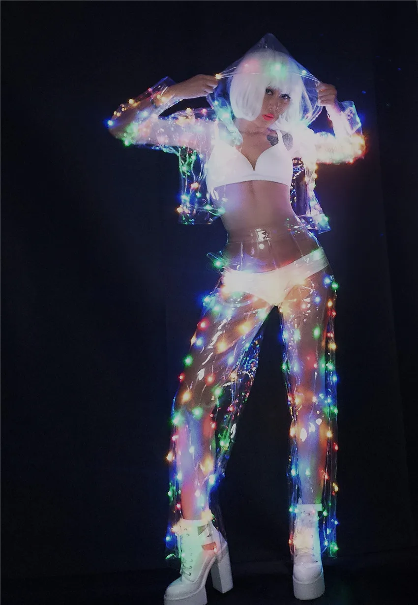 Новая мода ночной магазин светодиодные прозрачный костюм бар певица с модный костюм