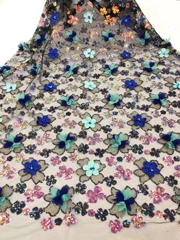 

Latest 3d flower African French Lace Fabric with beads High Quality S1911401 African Tulle Lace Fabric