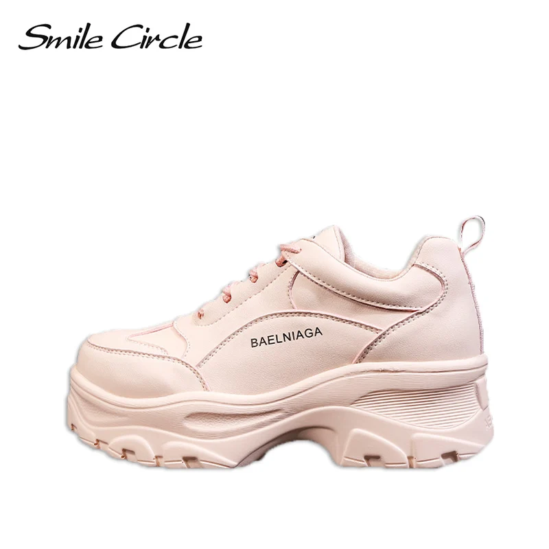 

Smile Circle Chunky Sneakers platform Shoes Women 2019 new fashion Lace-up shoes For Women Thick bottom Wedge sneakers