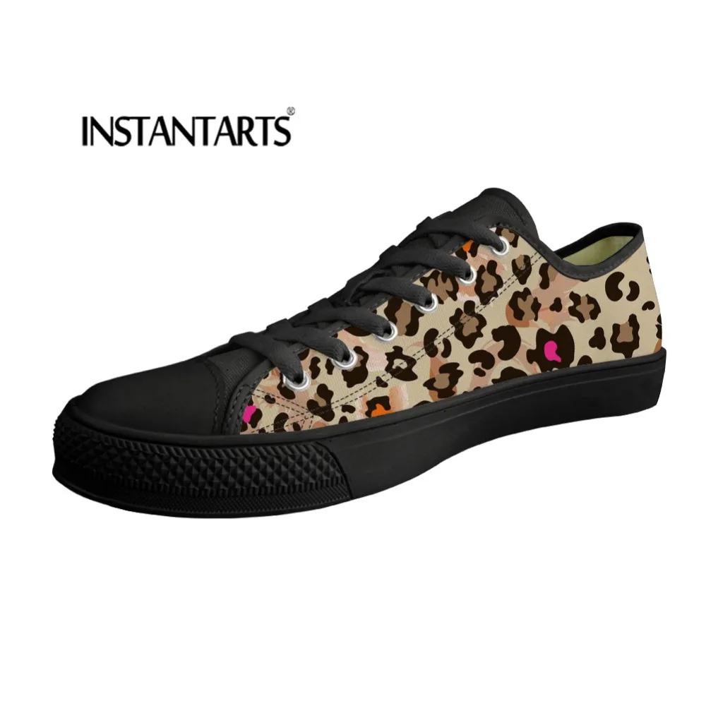 

INSTANTARTS Fashion 3D Leopard Printed Vulcanized Shoes Men Lace Up Flat Spring/Autumn EVA Canvas Shoes for Man Teen Boys Male