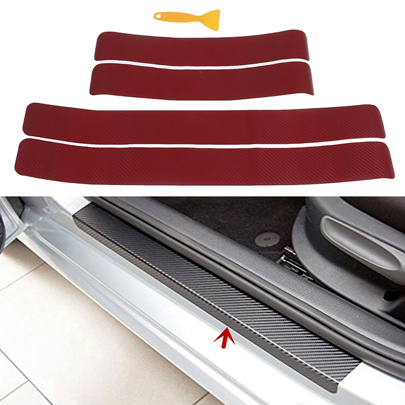 

4pcs Sill Scuff Cover Sticker Panel 3D Carbon Fiber Look Car Door Plate