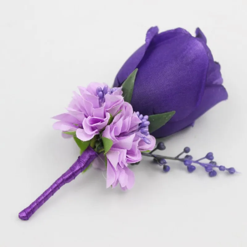 Свадебный бутоньерка для лучшего мужчины, цвета слоновой кости, фиолетовый, белый, голубой, 10 цветов, есть, брошь на булавке для жениха, розовая бутоньерка на костюм, аксессуары для цветов - Цвет: Purple 2