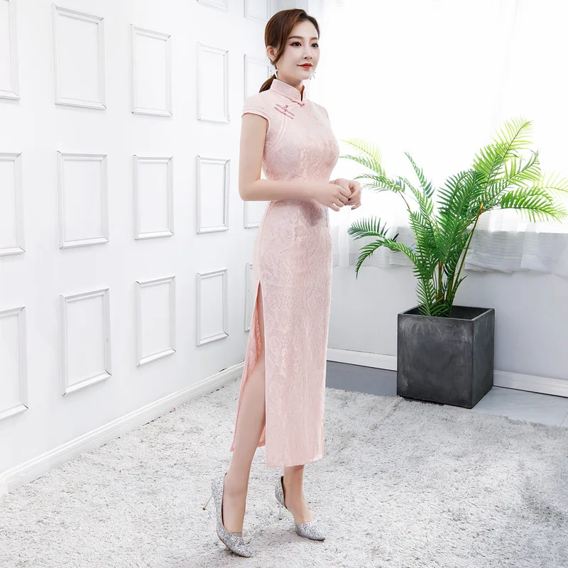 Стиль новой летней девушки стиль Cheongsam с коротким рукавом стоячий воротник Тонкий Кружева Cheongsam платья
