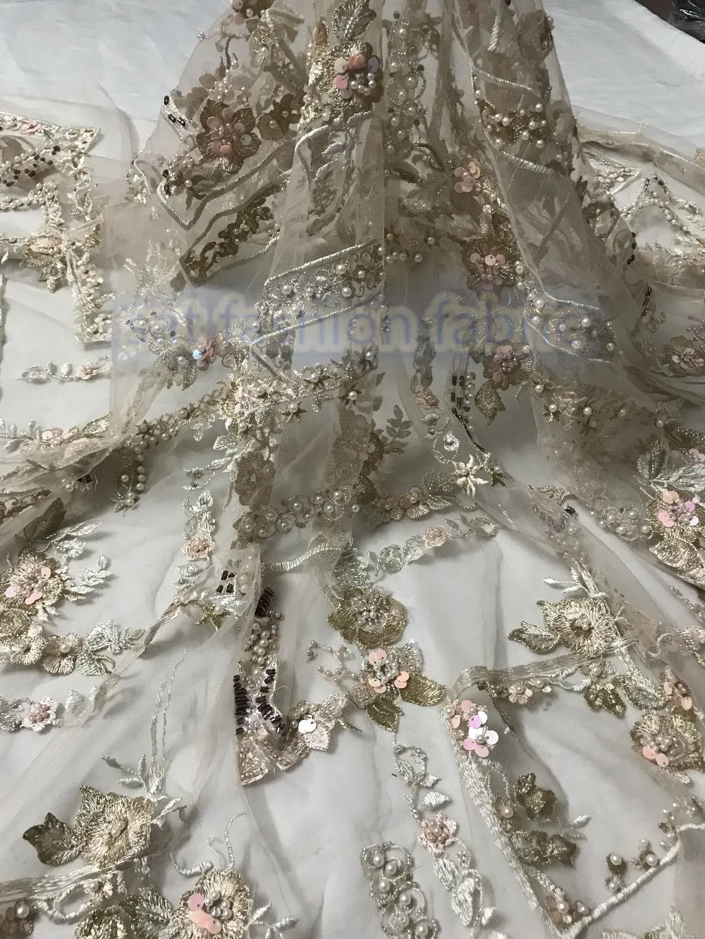 full beaded french tulle fabric luxury sat 5617 embroidered lace fabric best quality for women