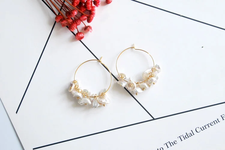 Модные золотые ювелирные изделия натуральный жемчужные серьги-кольца ручной работы дизайнер для женщин подарок элегантный романтический