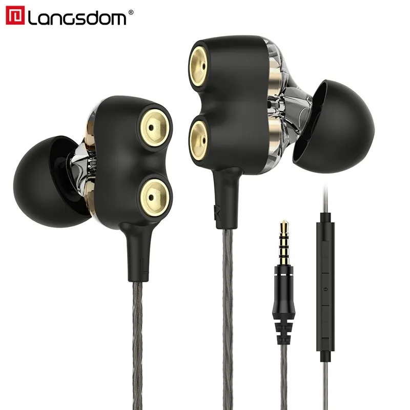 

Langsdom D2 HiFi Earphones for Phone Dual Drivers In-ear Music Headset with mic Noise Canceling fone de ouvido auriculares Dj