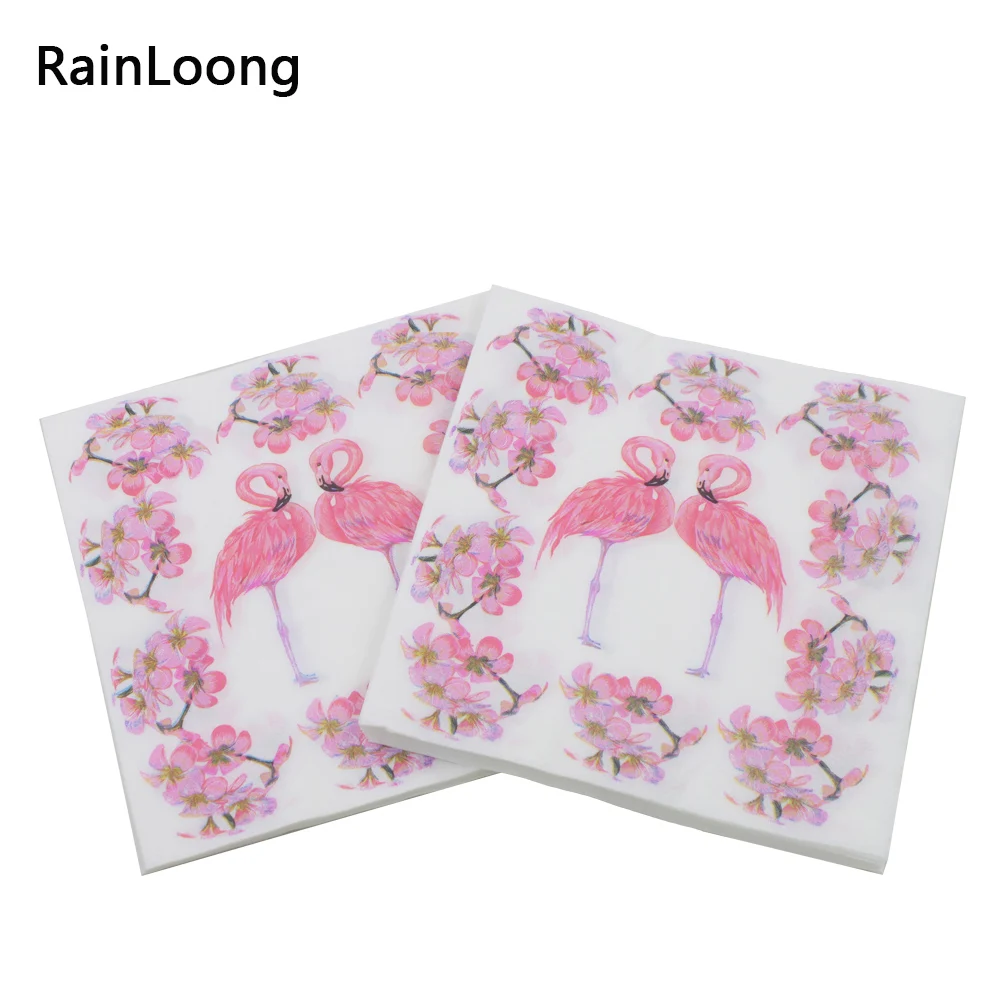 

[RainLoong] Pink Flamingo Bird Theme Paper Napkin Festive & Party Tissue Napkin Decoupage Party Decoration Decor 33*33cm