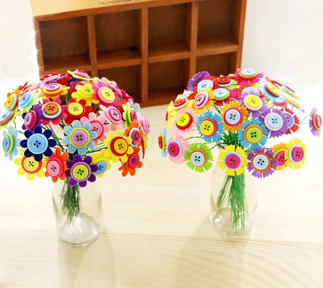 Handcraft Buttons And Nonwoven Fabric Flower Making Kit With Two