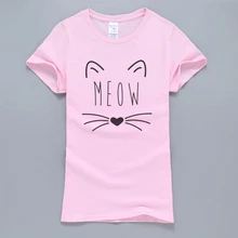 Женская футболка Kawaii Meow Cat Kitty, лето,, хлопок, короткий рукав, футболка, розовая, Kpop, Harajuku, топы, футболки для женщин