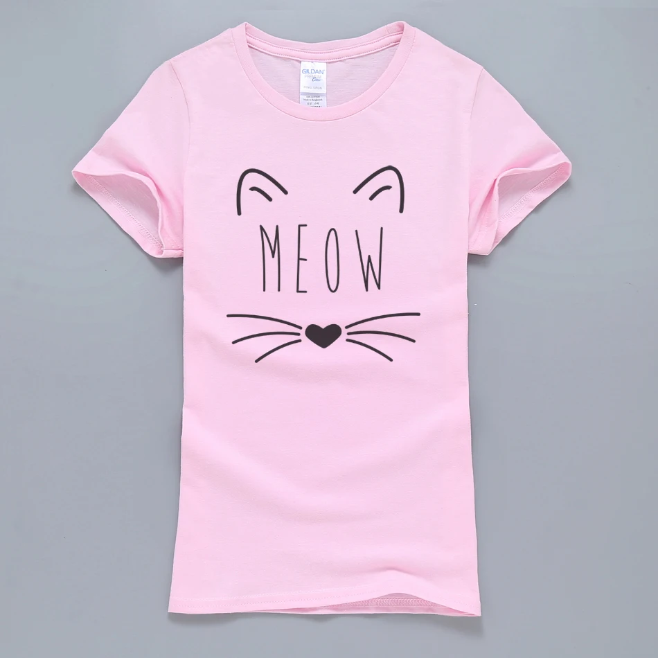 Женская футболка Kawaii Meow Cat Kitty летняя из 100% хлопка с коротким рукавом розовые Топы