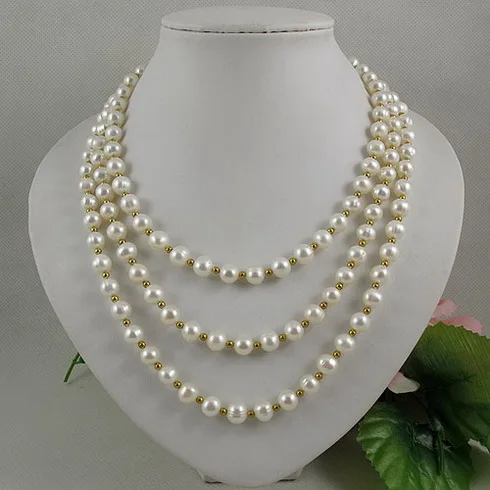 

Terisa Pearljewelry Perfect White Color AA 7-8MM Freshwater Pearl Necklace 120cm Long Pearl Jewelry Charming Lady's Gift