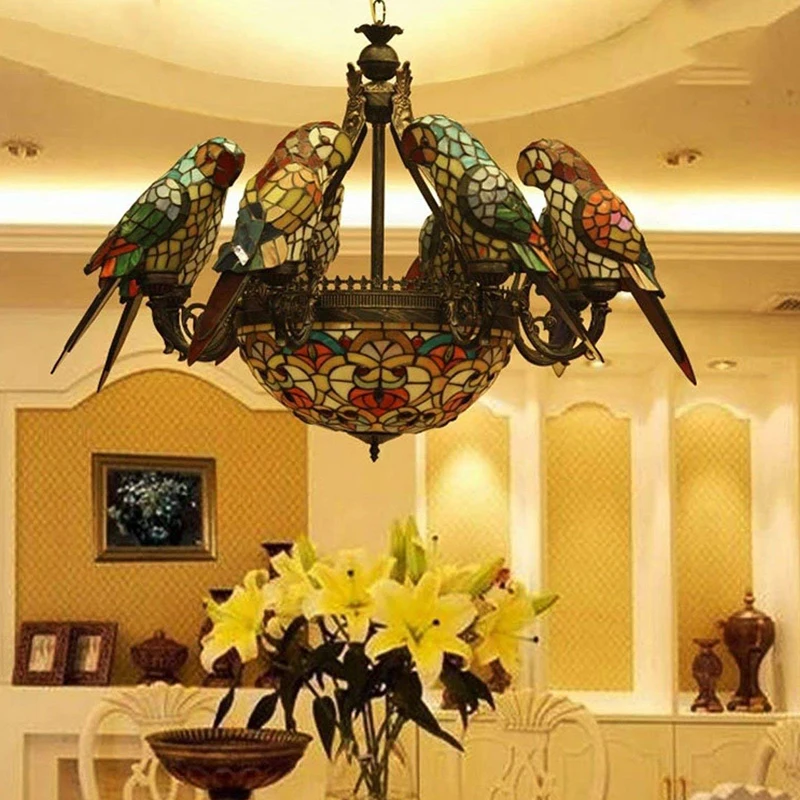 SGROW Современные светодиодные люстры ручной работы стеклянный попугай абажур лампы для гостиной Тиффани Lampara Внутреннее освещение светильники