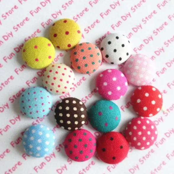 

16mm 50pcs/lot polka-dot printing fabric covered round button with flat back as jewelry accessories