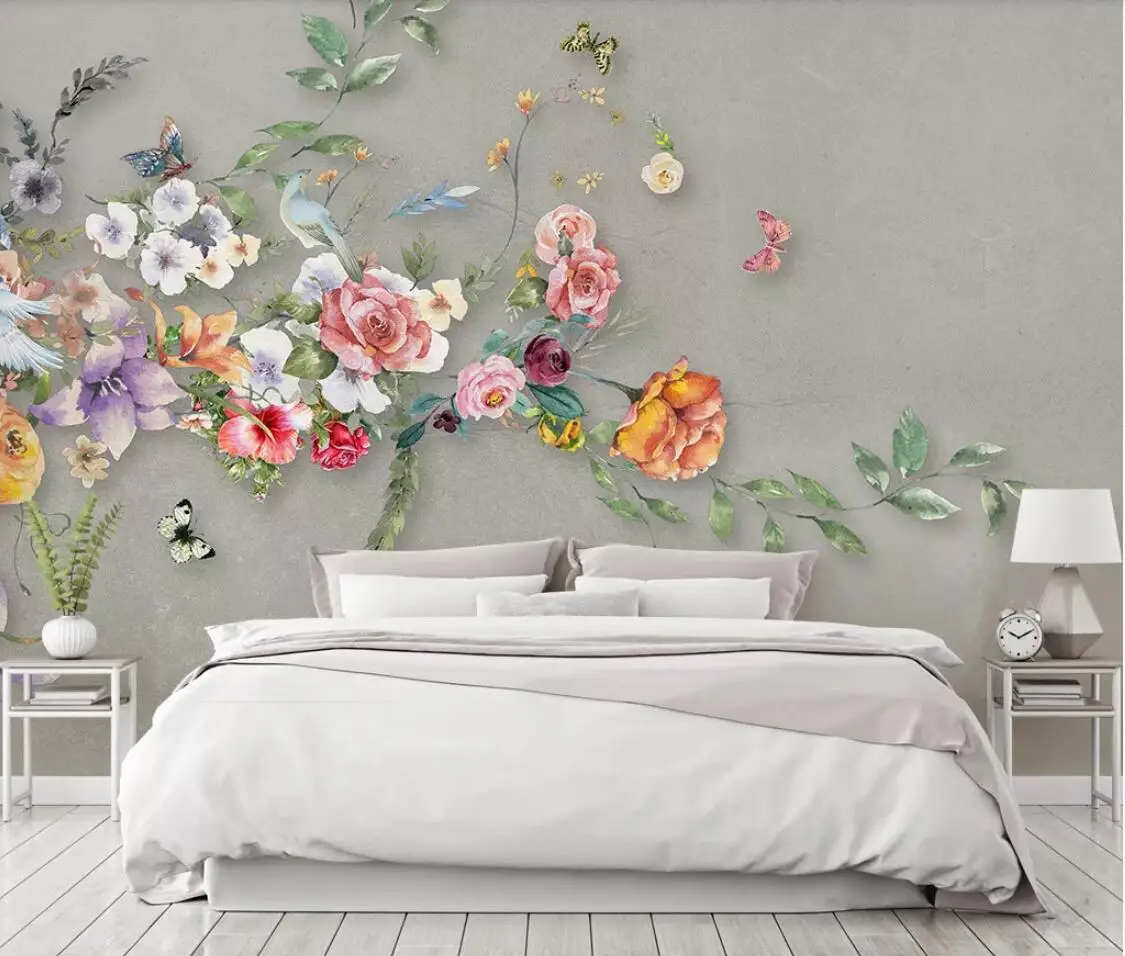 

Flower Butterfly Wall Mural paper for Living Room TV Background Waterproof Canvas Floral Luxury HD Papers Home Decor