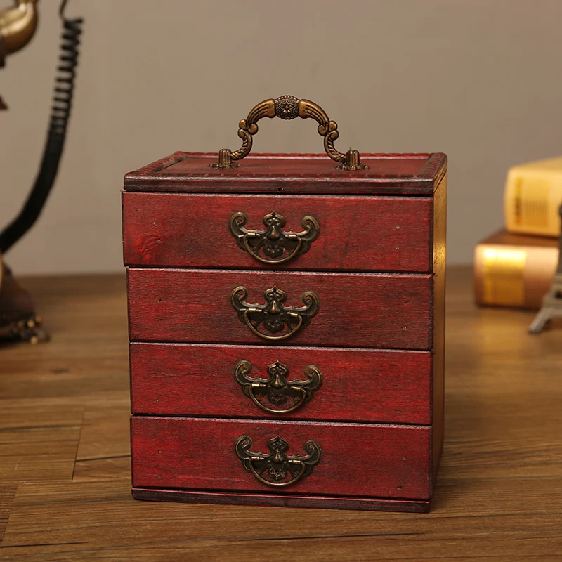 

Retro Drawer type Stationery jewelry Ring Stud earringJewelrycosmetic Storage Wooden BoxDesktop storage Home Decorations