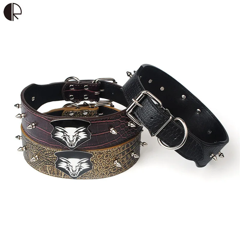 Wolf Charm Spiked Leather Pet Large Dog Collar Designer Dog Collar For