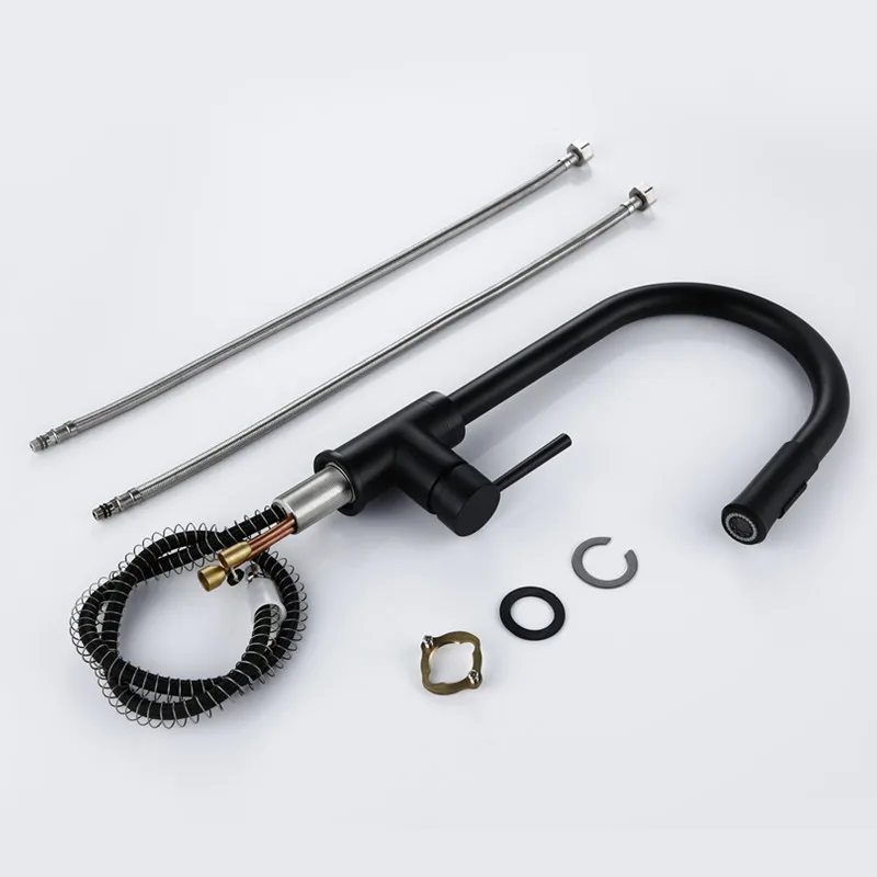 Smesiteli Kitchen Faucet Brass Matte Black Finish Kitchen Sink Pull Out Swivel Gooseneck Spout Mixe - 32878796730