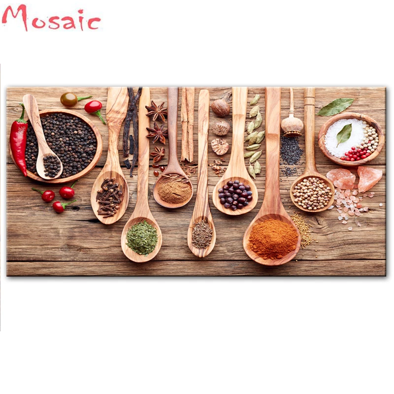 

Full Square/Round Drill 5D DIY Diamond Painting"Colorful Spice and Spoon In Table "Embroidery Cross Stitch 5D kitchen Decor Gift