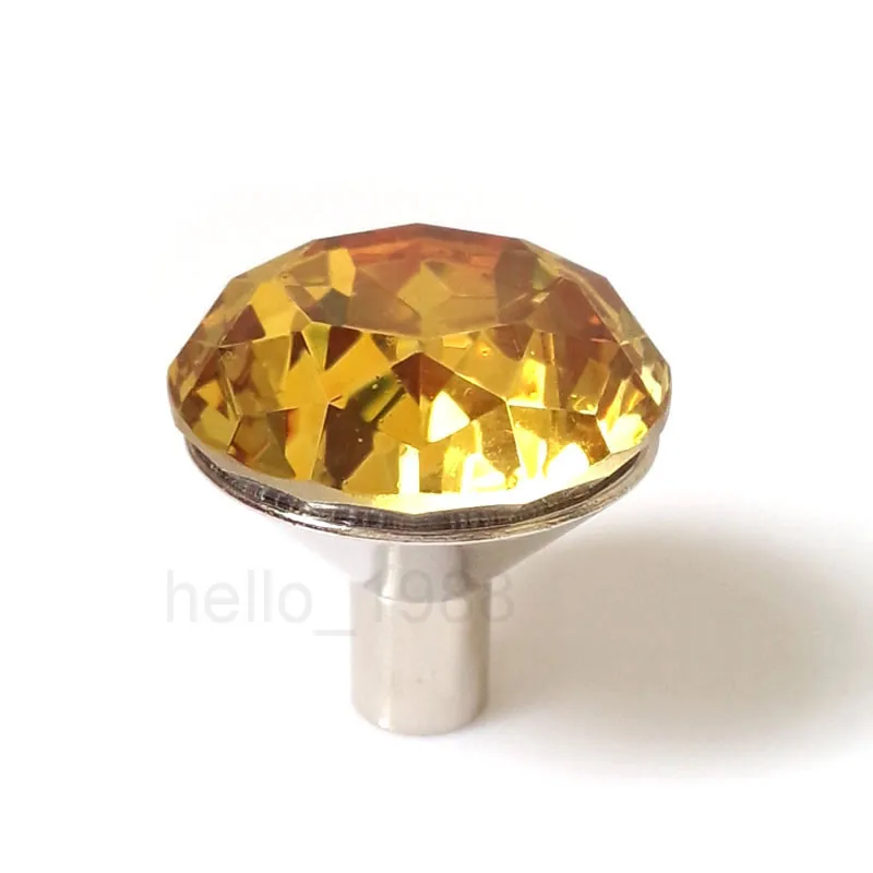 5pcs 30mm Yellow Crystal Knob Handle Cupboard Closet Drawer