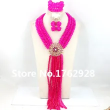 Ручной работы нигерийский Свадебный Африканский бисер Ювелирный Набор Мода Женский Кристалл ювелирный набор ожерелье