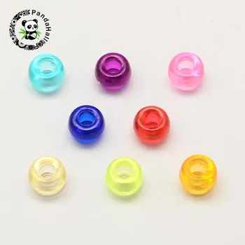 

Transparent Acrylic European Beads, Large Hole Barrel Beads, Mixed Color, 9x6mm, Hole: 4mm; about 1900pcs/500g