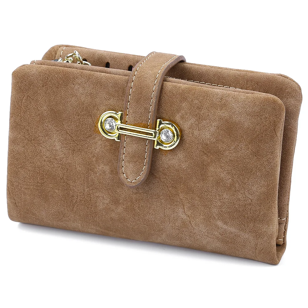 Vintage Rhinestone Embelllished Tassel Dull Plish Buckle Horizontal Wallet For Lady Card Holder Wallet Solid Multipurpose Wallet