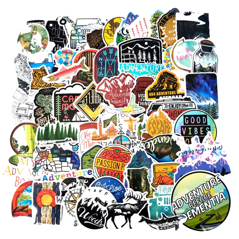 

65Pcs/pack Outdoor Adventure Stickers Explore Nature Climbing Camping Travel Sticker for DIY Laptop Cup Travel Case Bike