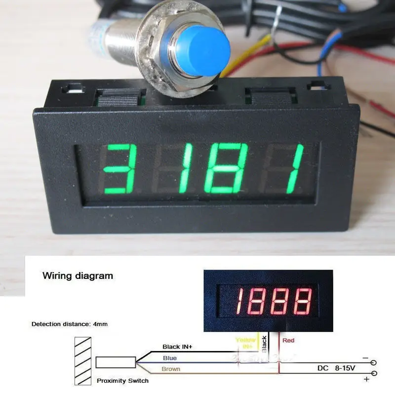 Digital LED Punch Tachometer RPM Speed Panel Meter 5 9999RPM Tacho