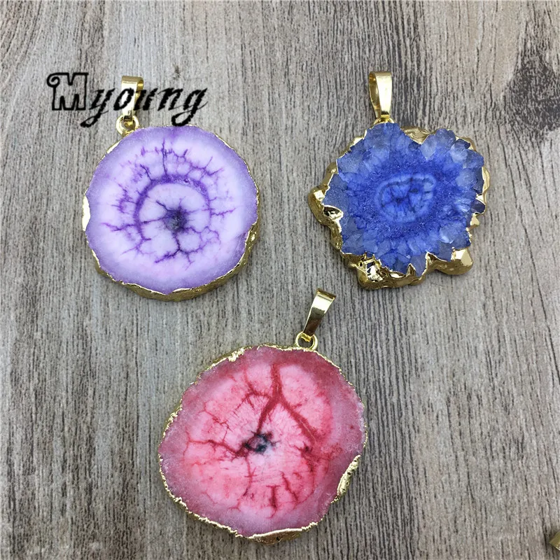 Sun Flower Shape Quartz Druzy Slice Pendant,Natural Crystal stalactite Slab Necklace Charm For Jewelry Making MY2054