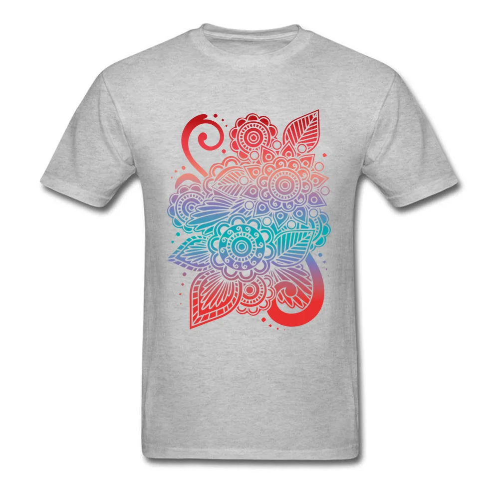 Normal Colorful Flower Ornaments Short Sleeve ostern Day Tops Shirt Newest Round Neck 100% Cotton Fabric Tee-Shirt Mens T Shirt Colorful Flower Ornaments grey