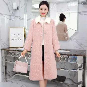 

2019 Winter New Women Elegant Faux Mink Wool Coat Jacket Female Thicken Warm Slim Outerwear Woolen Overcoat Tops Invierno K147