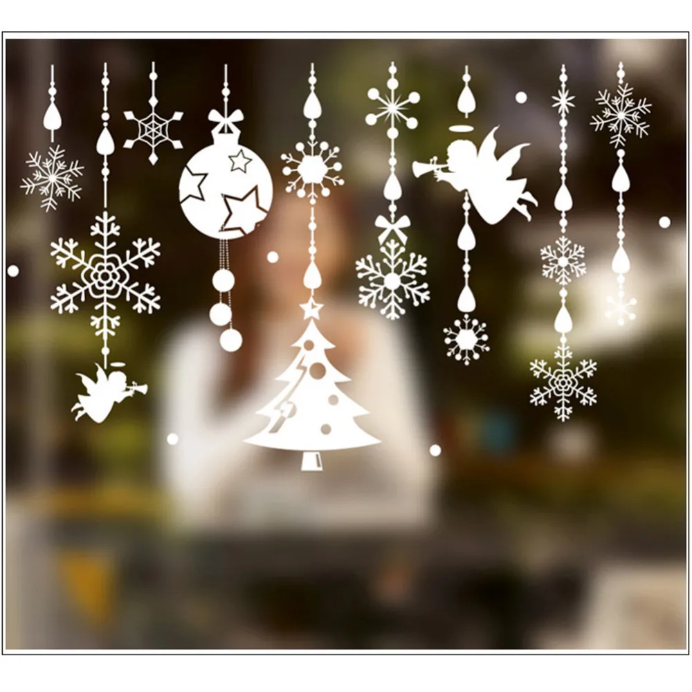60X90cm Christmas Window Wall Stickers White Hanging Pendant Bedroom