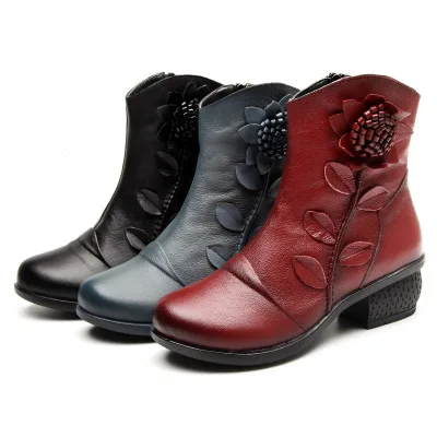 

Christmas Genuine Leather Boots Women High Heel Shoes Lady Ankle Boots Woman Botte Hiver Femme Autumn Woman Boots Shoes Booties