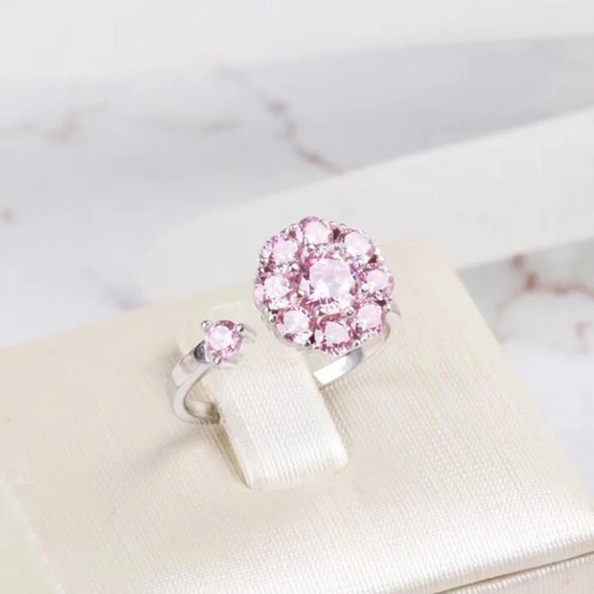 Cxwind вращающийся милый гибкий Сверкающий Круглый розовый/белый CZ Кристалл Кольца для женщин элегантное регулируемое кольцо Bague ювелирные изделия