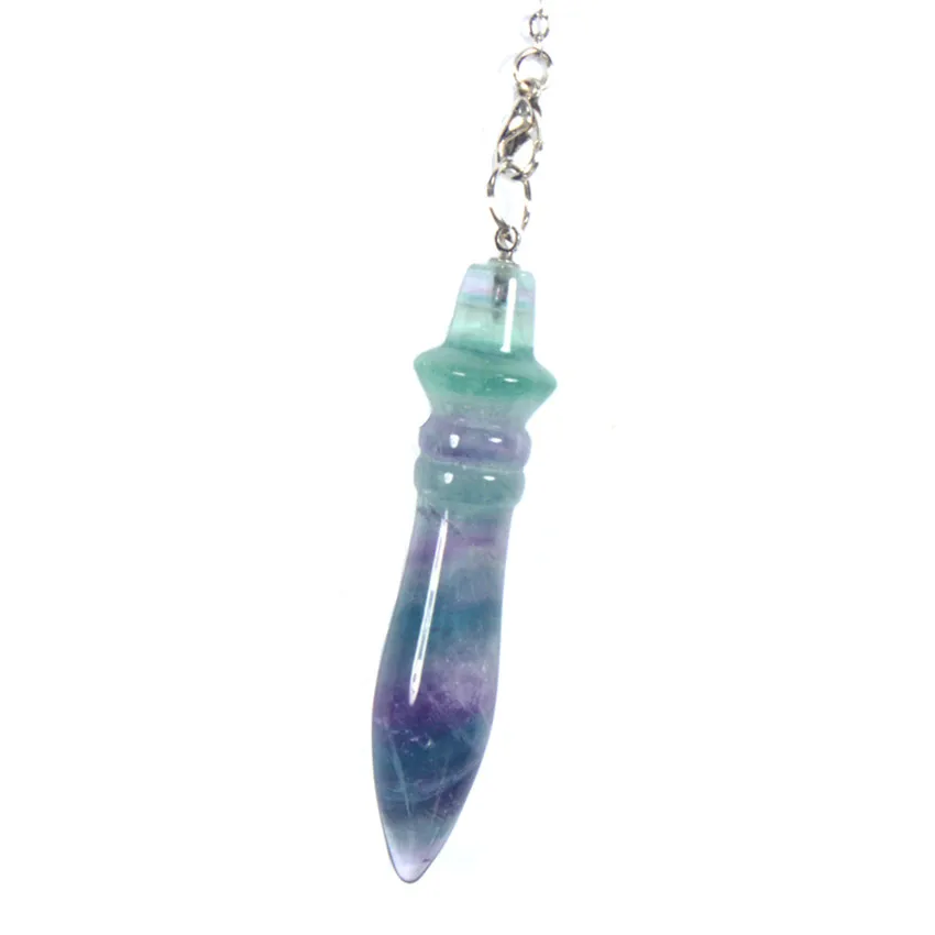 Péndulo de piedra de cristal de fluorita Natural, Péndulo de adivinación de Reiki de cuarzo curativo, joyería colgante, 7 Chakras