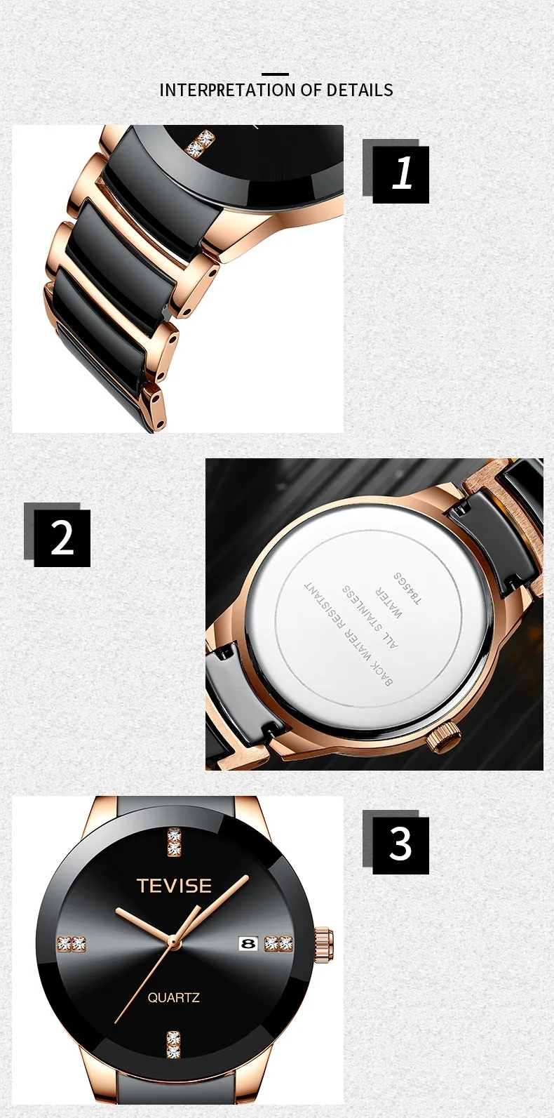 TEVISE Man Watch 2019 Luxury Brand Quartz Wristwatch Mens Ceramic Casual Personality Male Clock erkek kol saati T845GS (9)